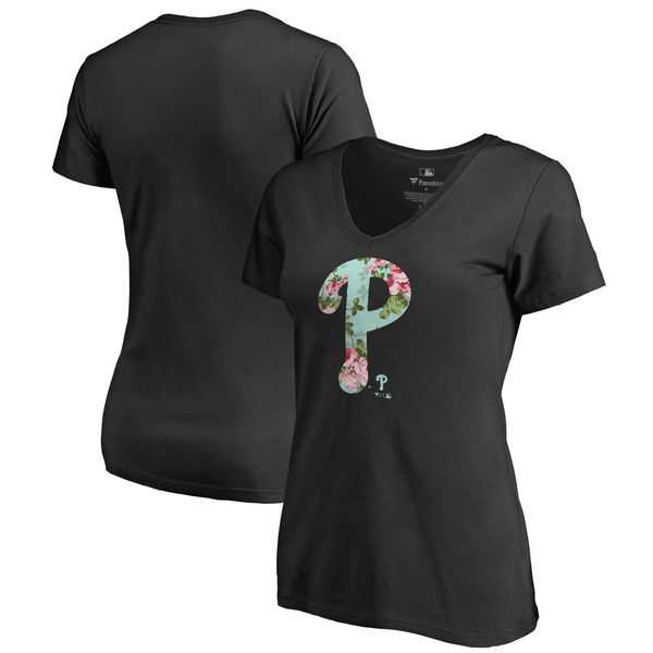Women Philadelphia Phillies Fanatics Branded Lovely V Neck T-Shirt Black Fyun